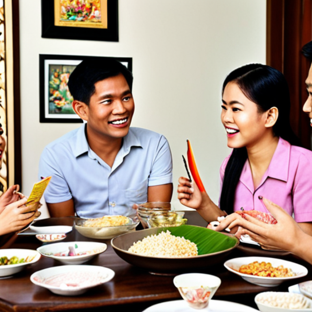 **

A happy Thai family sitting around a table, having a conversation about finances.  The scene should be warm and inviting, depicting open communication and collaboration. Show a budget or financial plan laid out on the table. Include traditional Thai elements in the home decor.

**