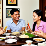 **

A happy Thai family sitting around a table, having a conversation about finances.  The scene should be warm and inviting, depicting open communication and collaboration. Show a budget or financial plan laid out on the table. Include traditional Thai elements in the home decor.

**