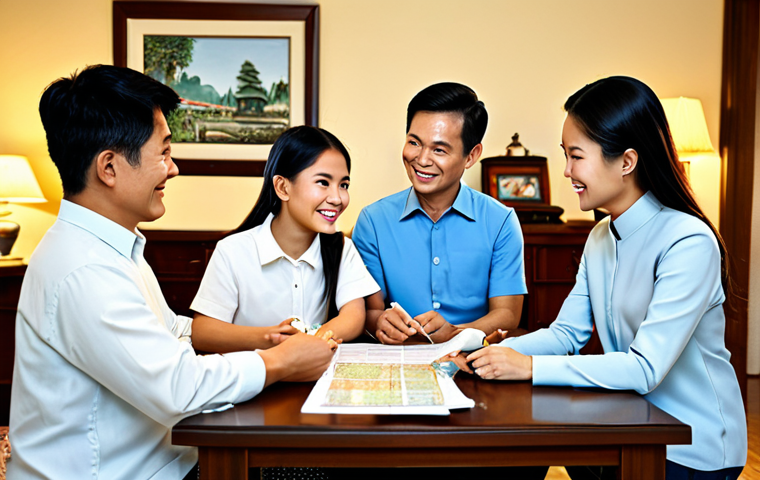 **Prompt:** "A Thai family happily gathered around a table, reviewing their financial plan together, fully clothed, modest clothing, safe for work, appropriate content, family-friendly, natural pose, perfect anatomy, correct proportions, professional illustration, warm lighting, cozy home interior."