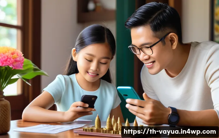 가치 기반 재정계획의 실행을 위한 자원 관리 - A modern Thai family sitting together at a wooden dining table in a cozy, sunlit living room, attent...