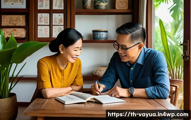 가치 기반 재정계획의 실천을 위한 지침서 - A cozy Thai family living room scene illustrating financial planning aligned with personal values: a...